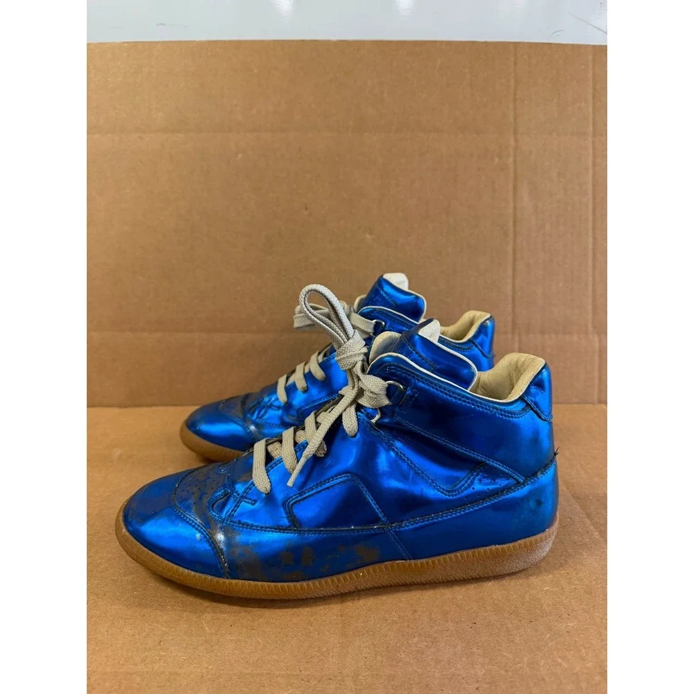 Maison Margiela Metallic Blue Leather High-Top Sneakers Mens Size 41 EU / 8 US